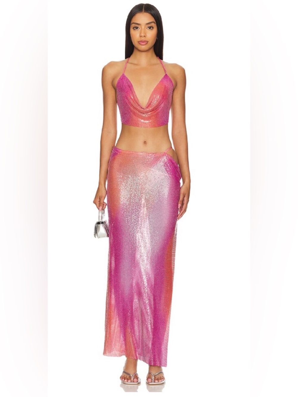 Lovers + Friends Pink to Orange Ombre Sheer Asymmetrical Maxi Skirt - nwt XS - Picture 2 of 9